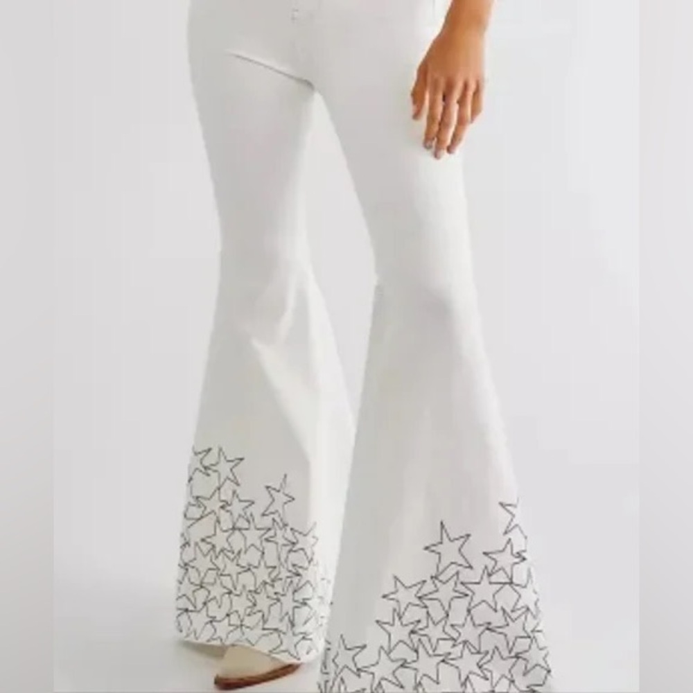 Free people White Flare Pants with Star Pattern